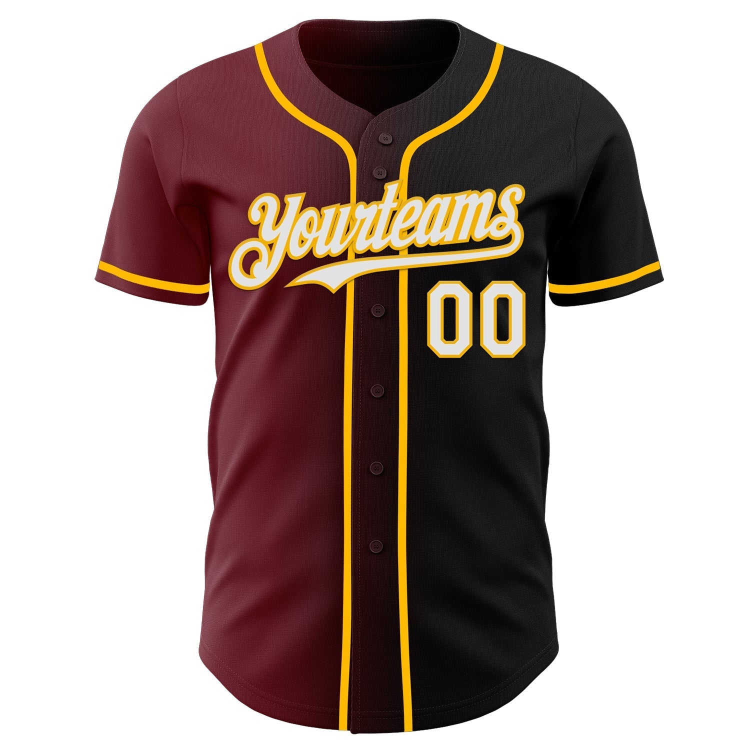 Custom Black White Burgundy-Gold Authentic Gradient Fashion Baseball Jersey baseball jersey product view 2