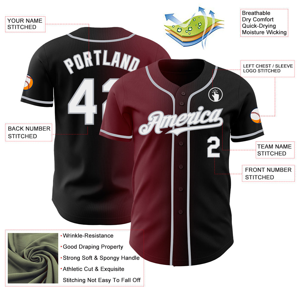 Custom Black White Burgundy-Gray Authentic Gradient Fashion Baseball Jersey baseball jersey product view 3