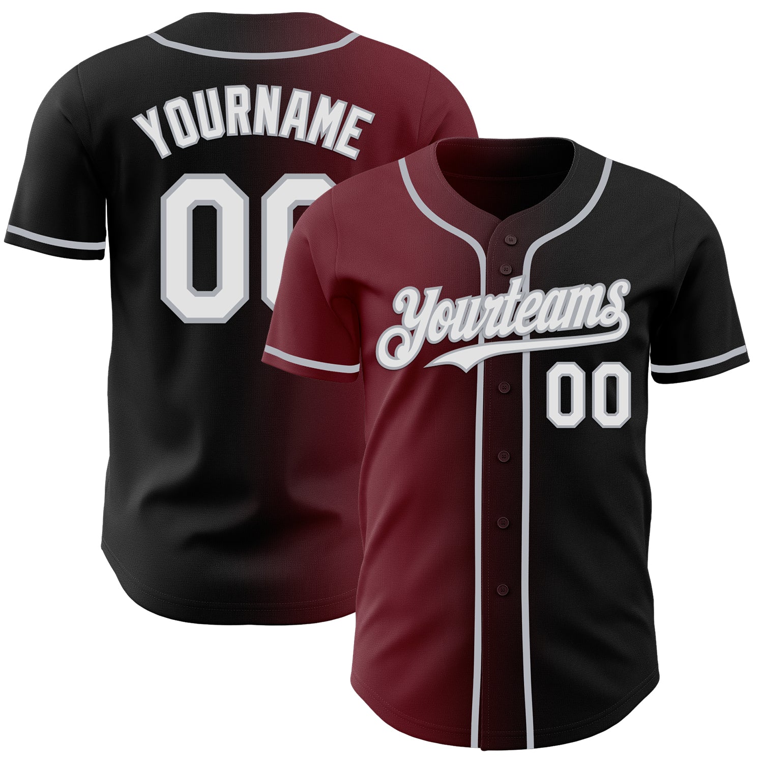 Custom Black White Burgundy-Gray Authentic Gradient Fashion Baseball Jersey baseball jersey product view 1