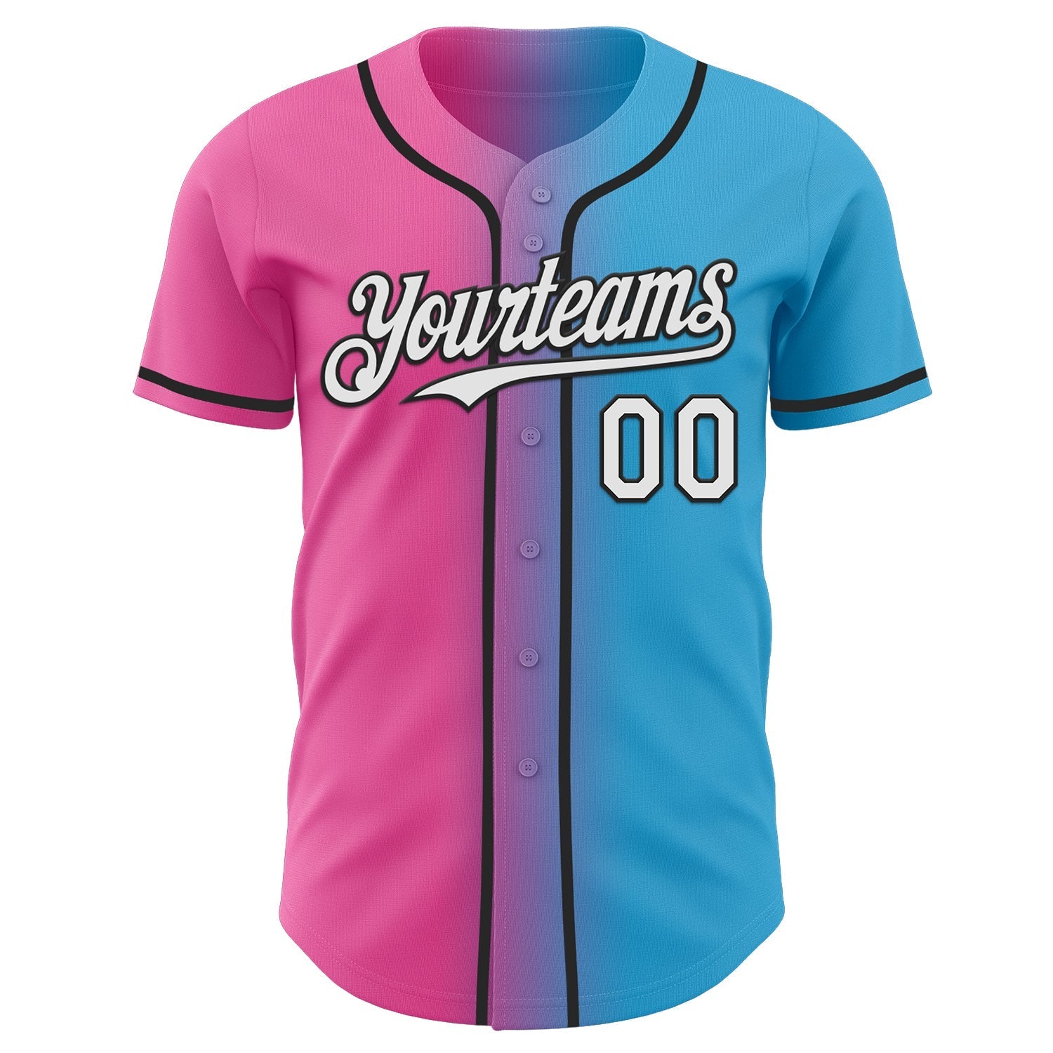 Custom Sky Blue White Pink-Black Authentic Gradient Fashion Baseball Jersey baseball jersey product view 2
