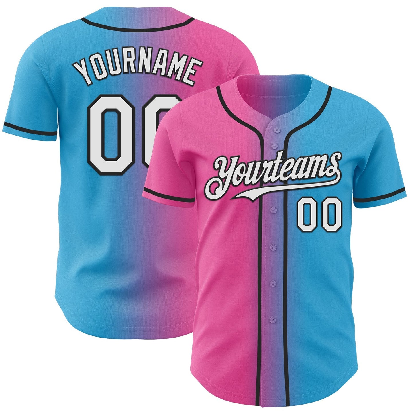 Custom Sky Blue White Pink-Black Authentic Gradient Fashion Baseball Jersey baseball jersey product view 1
