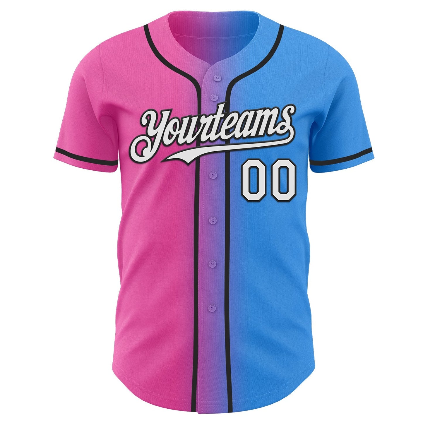Custom Electric Blue White Pink-Black Authentic Gradient Fashion Baseball Jersey baseball jersey product view 2