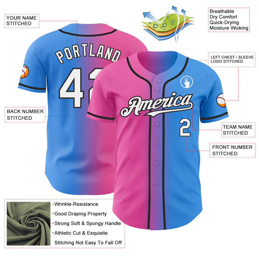 Custom Electric Blue White Pink-Black Authentic Gradient Fashion Baseball Jersey baseball jersey product view 3