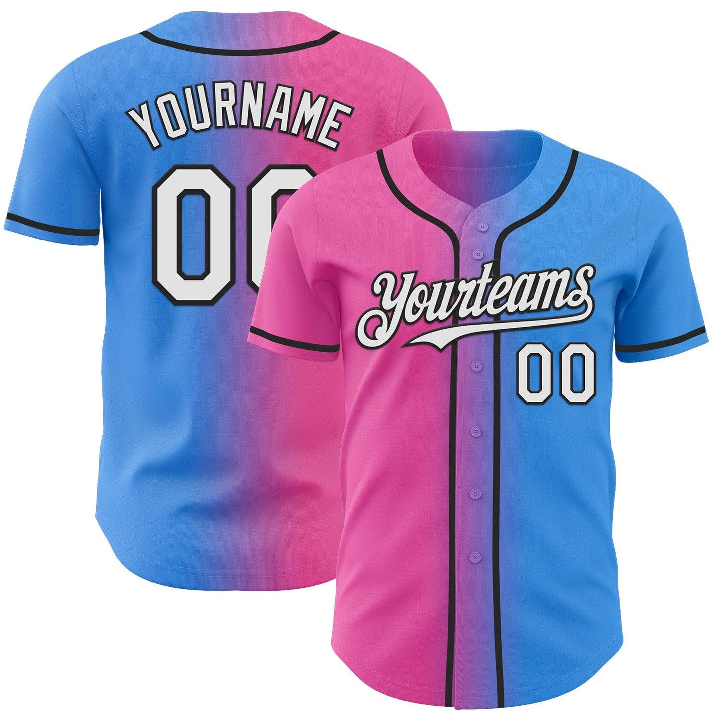 Custom Electric Blue White Pink-Black Authentic Gradient Fashion Baseball Jersey baseball jersey product view 1