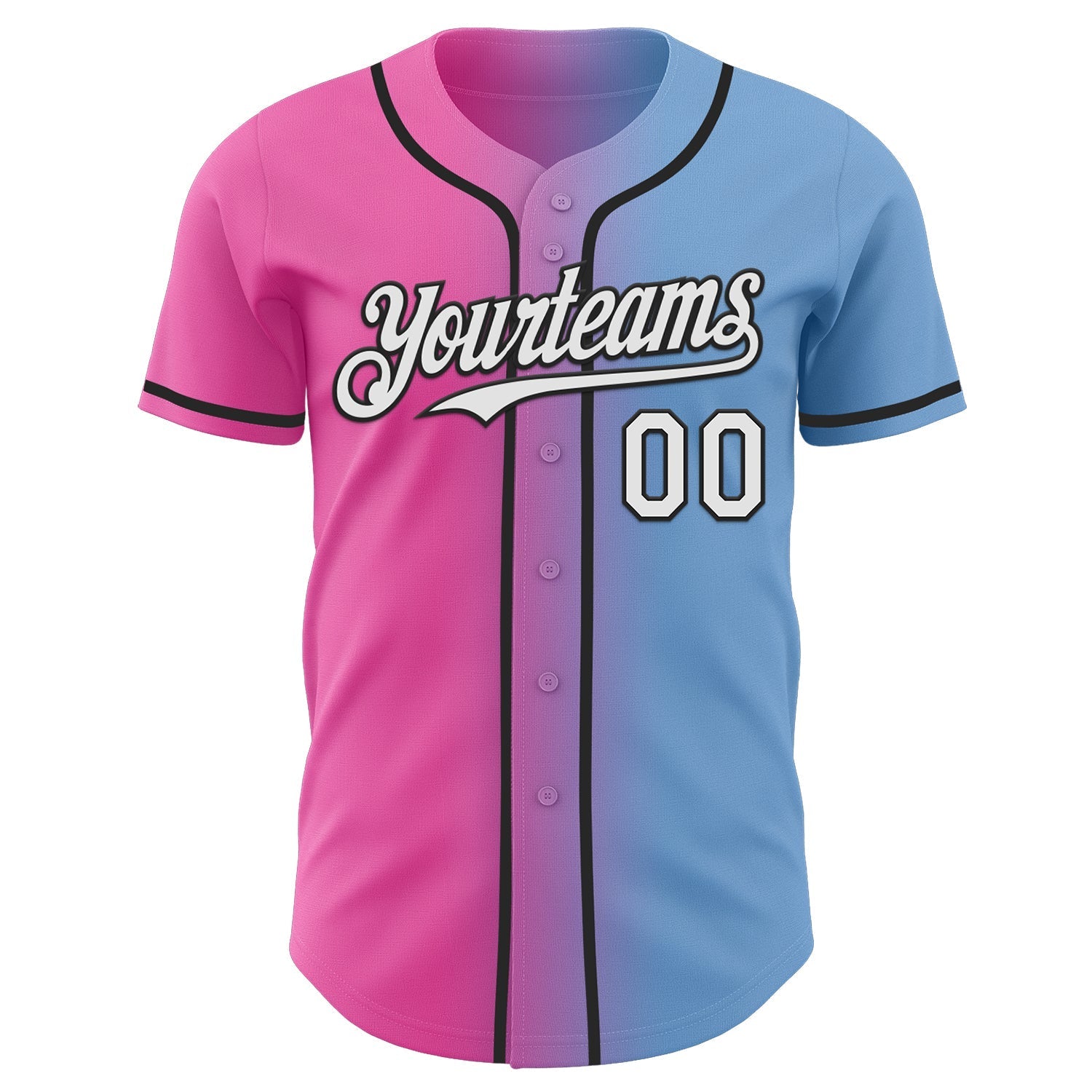 Custom Light Blue White Pink-Black Authentic Gradient Fashion Baseball Jersey baseball jersey product view 2