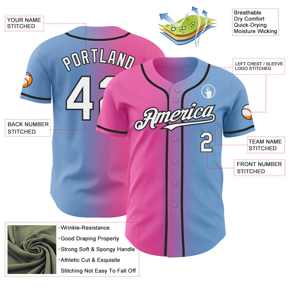 Custom Light Blue White Pink-Black Authentic Gradient Fashion Baseball Jersey baseball jersey product view 3