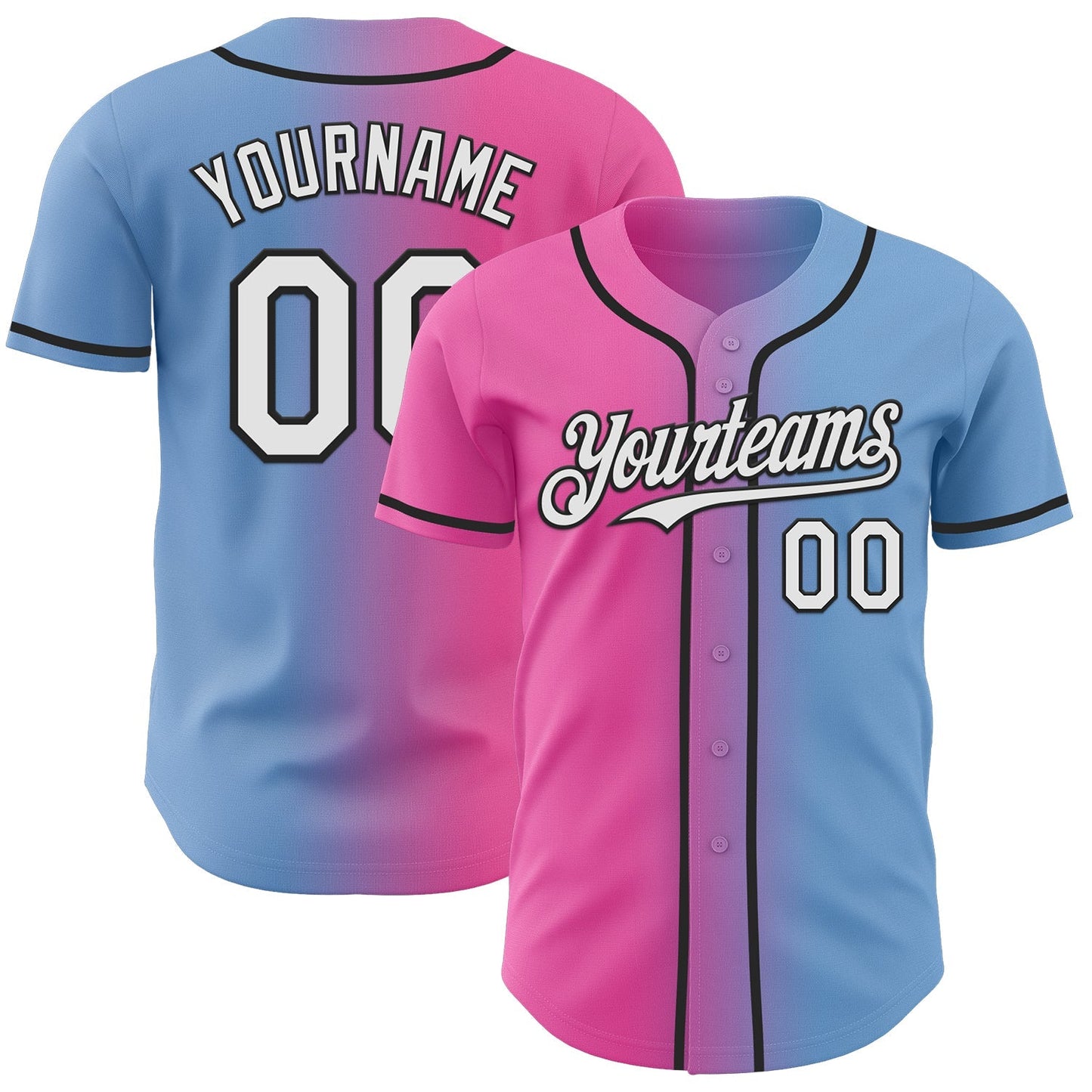 Custom Light Blue White Pink-Black Authentic Gradient Fashion Baseball Jersey baseball jersey product view 1