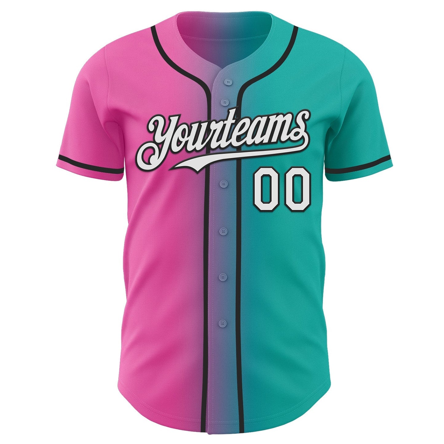 Custom Aqua White Pink-Black Authentic Gradient Fashion Baseball Jersey baseball jersey product view 2
