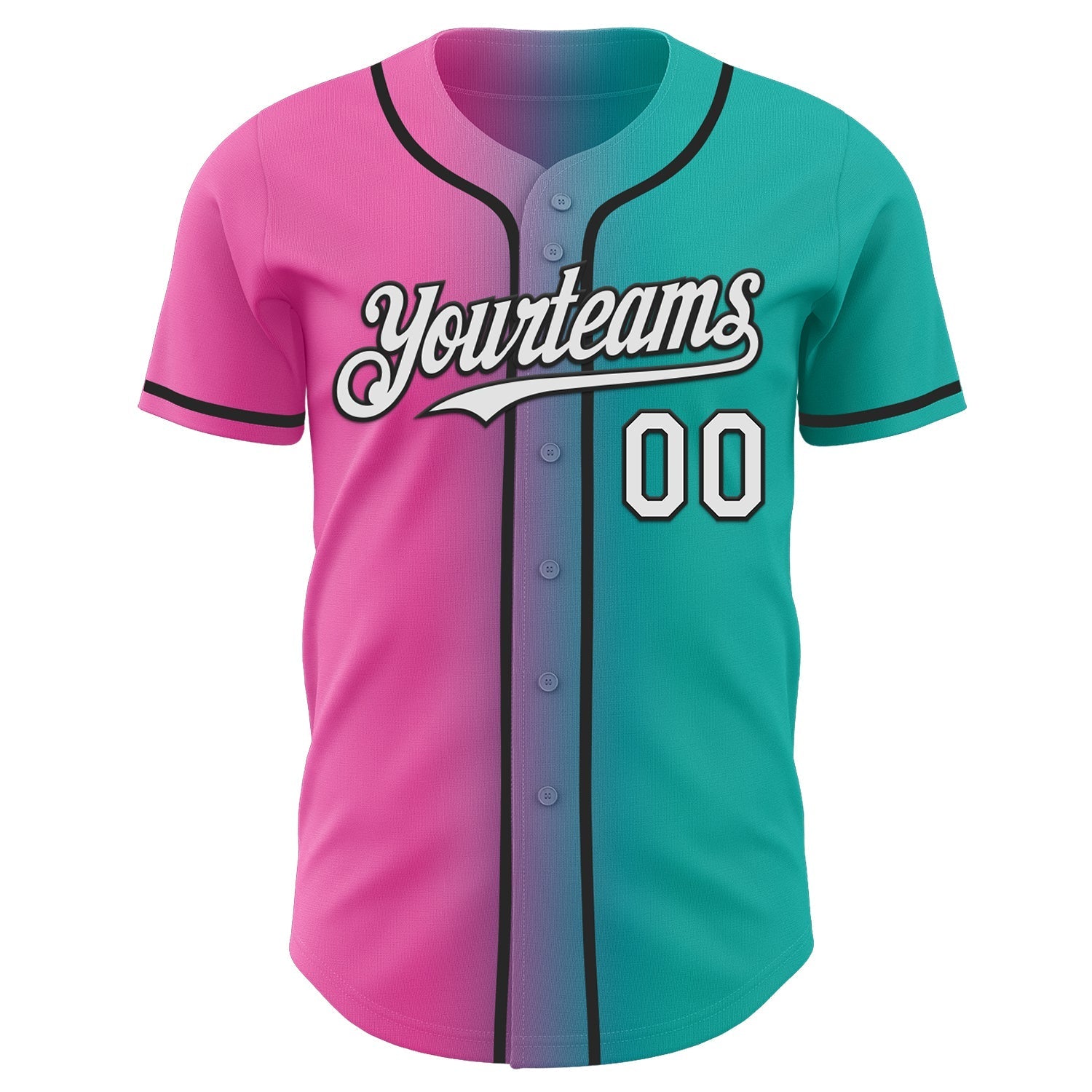 Custom Aqua White Pink-Black Authentic Gradient Fashion Baseball Jersey baseball jersey product view 2