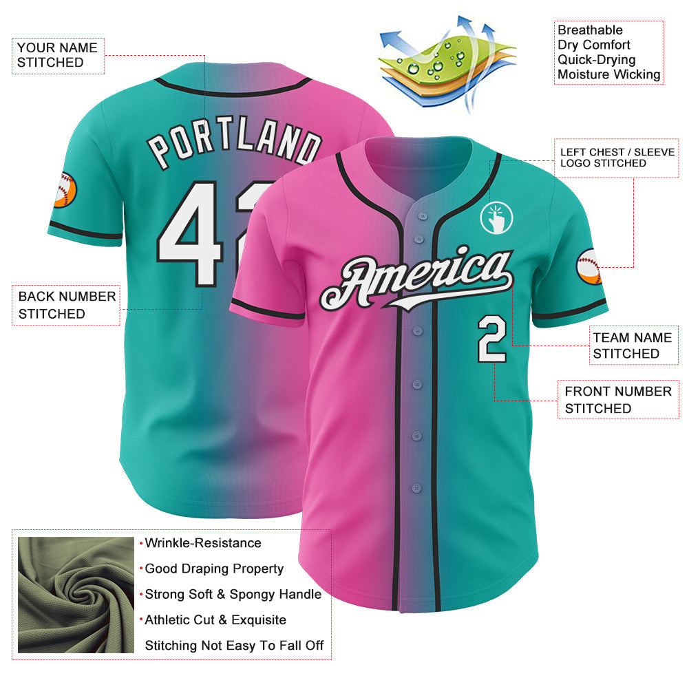 Custom Aqua White Pink-Black Authentic Gradient Fashion Baseball Jersey baseball jersey product view 3