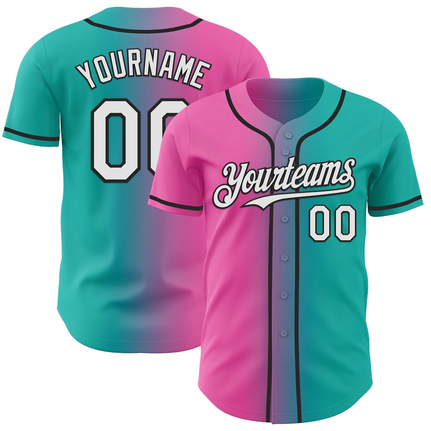 Custom Aqua White Pink-Black Authentic Gradient Fashion Baseball Jersey baseball jersey product view 1