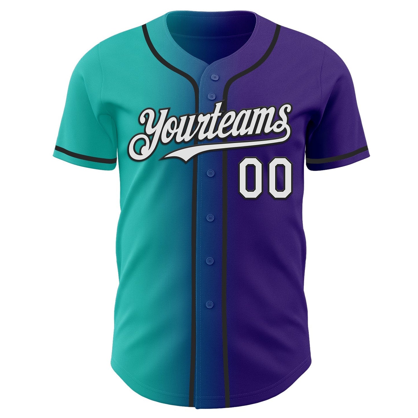 Custom Purple White Aqua-Black Authentic Gradient Fashion Baseball Jersey baseball jersey product view 2