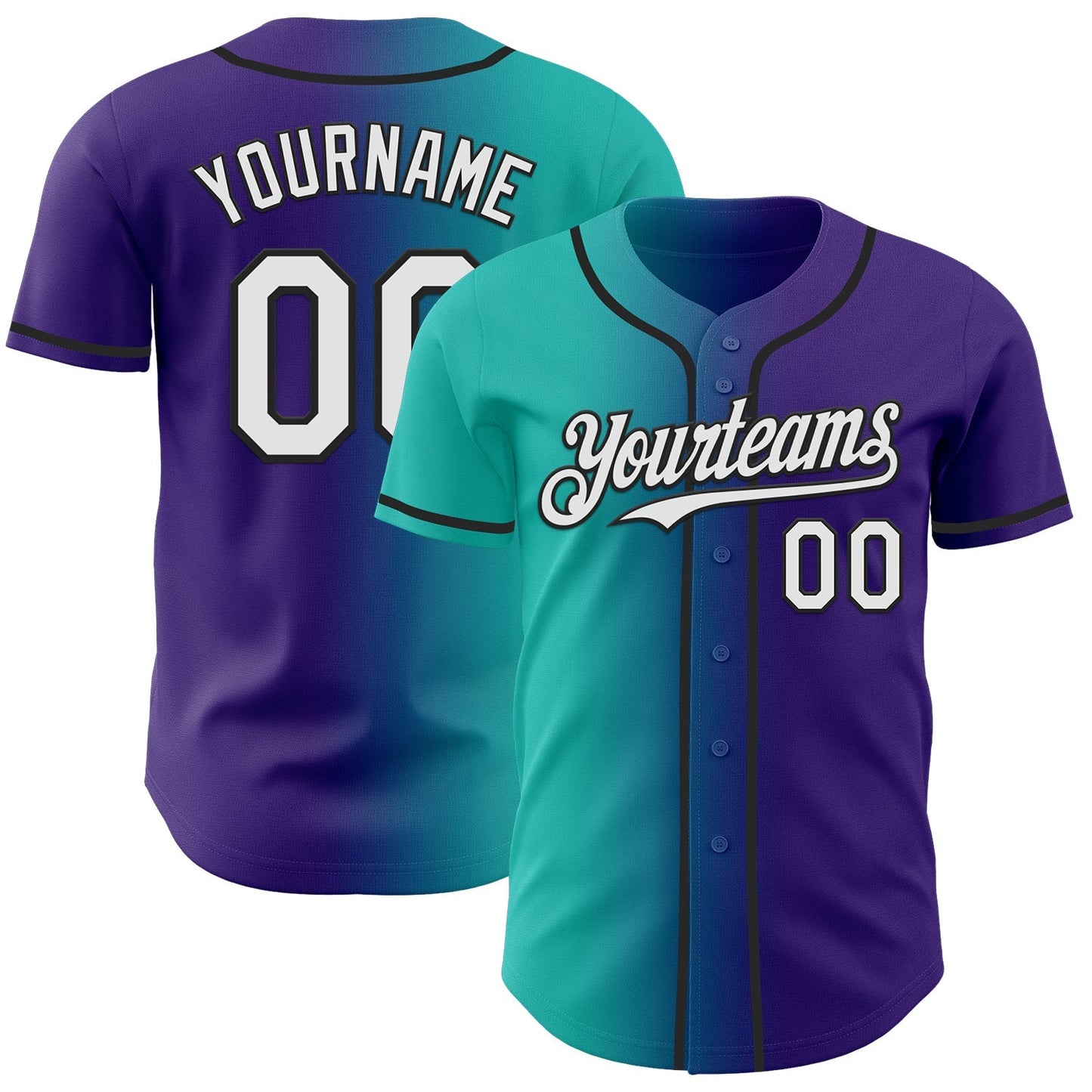 Custom Purple White Aqua-Black Authentic Gradient Fashion Baseball Jersey baseball jersey product view 1