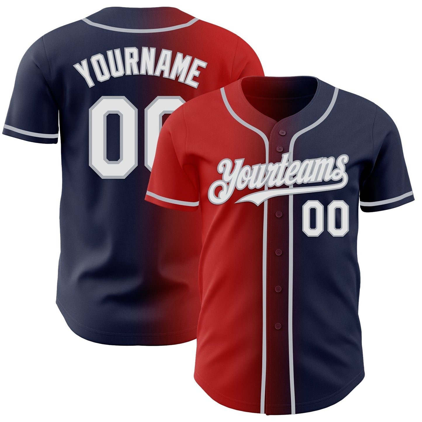 Custom Navy White Red-Gray Authentic Gradient Fashion Baseball Jersey baseball jersey product view 1