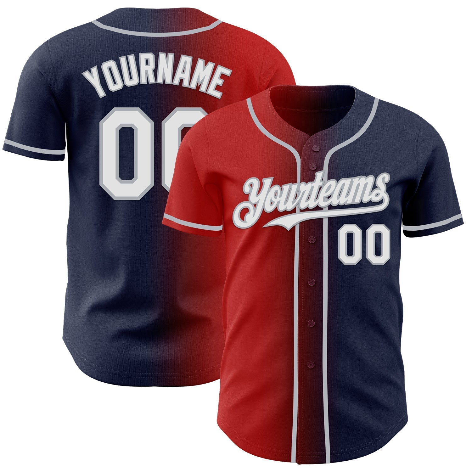 Custom Navy White Red-Gray Authentic Gradient Fashion Baseball Jersey baseball jersey product view 1