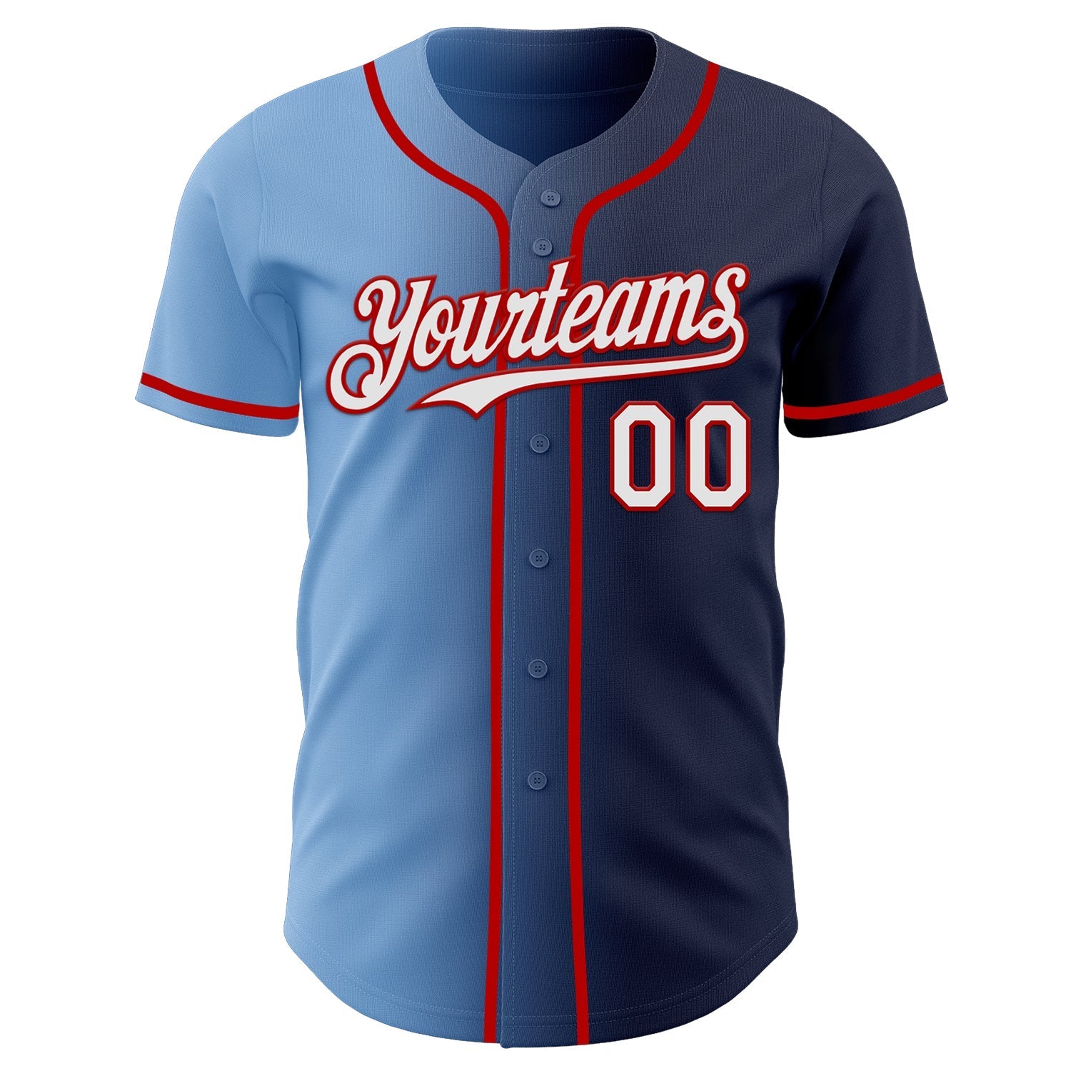 Custom Navy White Light Blue-Red Authentic Gradient Fashion Baseball Jersey baseball jersey product view 2