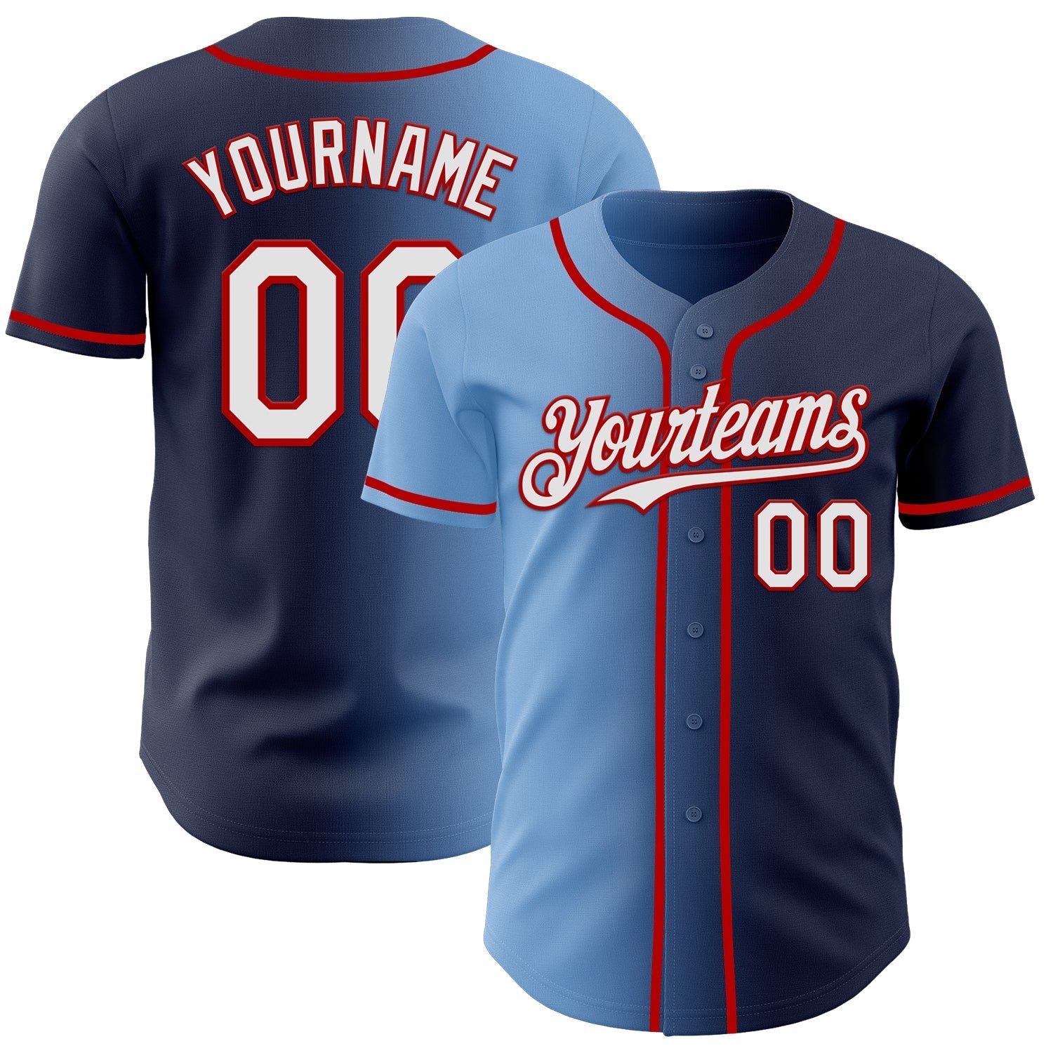 Custom Navy White Light Blue-Red Authentic Gradient Fashion Baseball Jersey baseball jersey product view 1