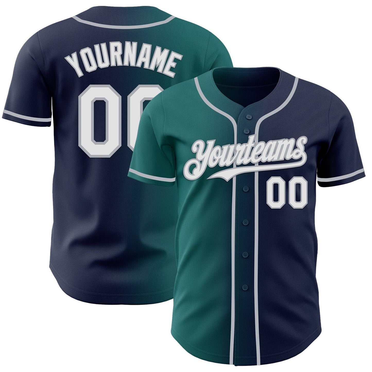 Custom Navy White Teal-Gray Authentic Gradient Fashion Baseball Jersey baseball jersey product view 1