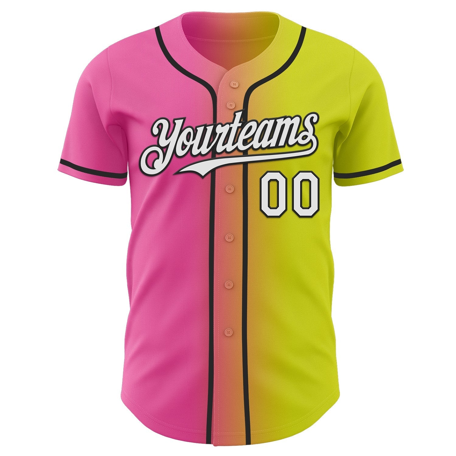 Custom Neon Yellow White Pink-Black Authentic Gradient Fashion Baseball Jersey baseball jersey product view 2