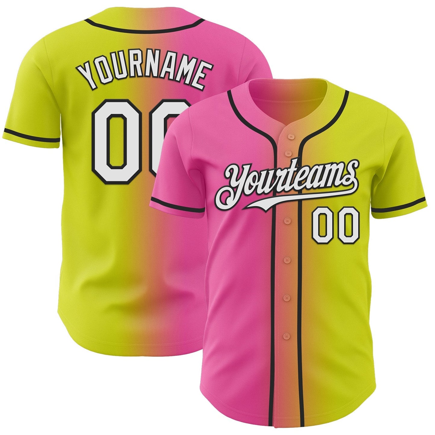 Custom Neon Yellow White Pink-Black Authentic Gradient Fashion Baseball Jersey baseball jersey product view 1