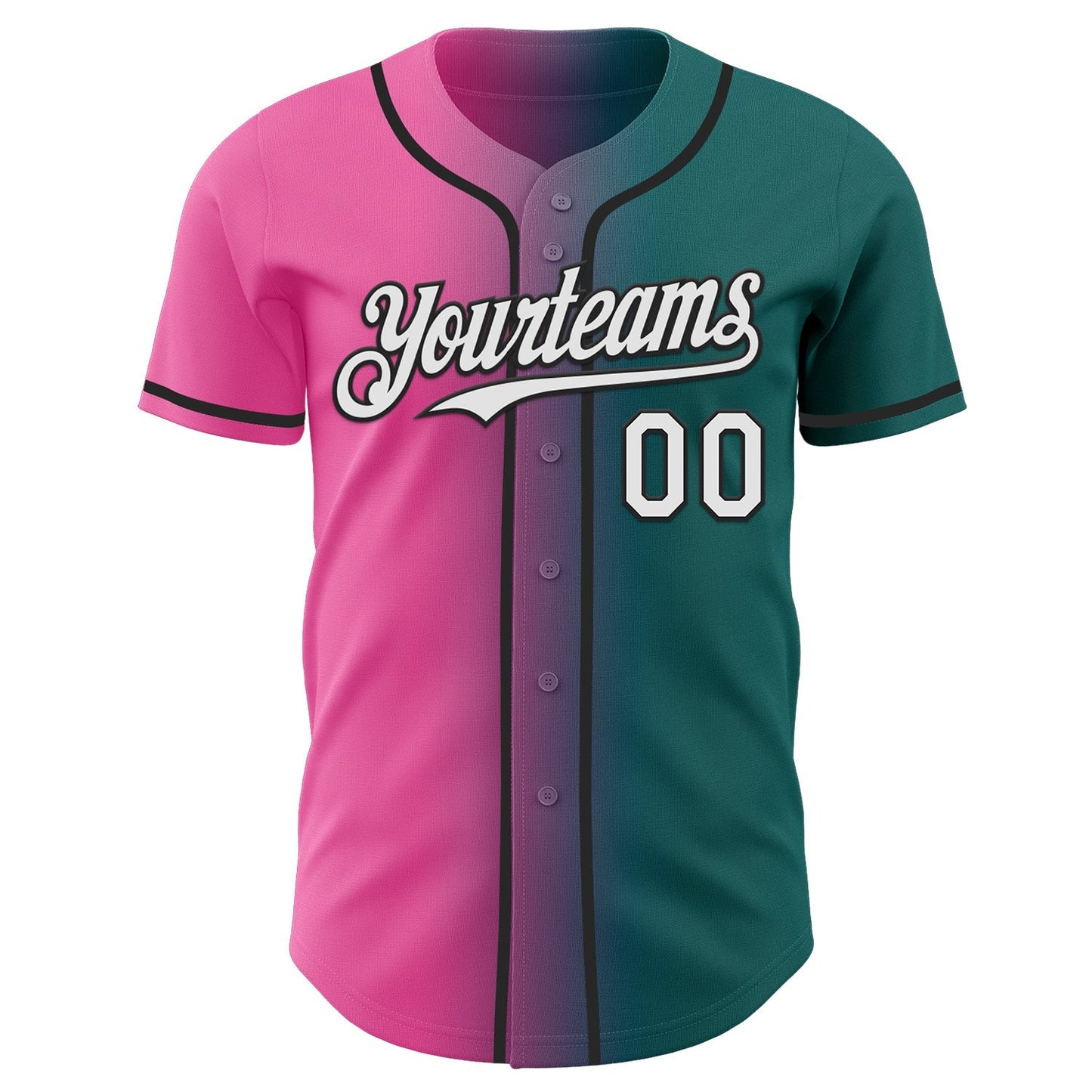 Custom Teal White Pink-Black Authentic Gradient Fashion Baseball Jersey baseball jersey product view 2