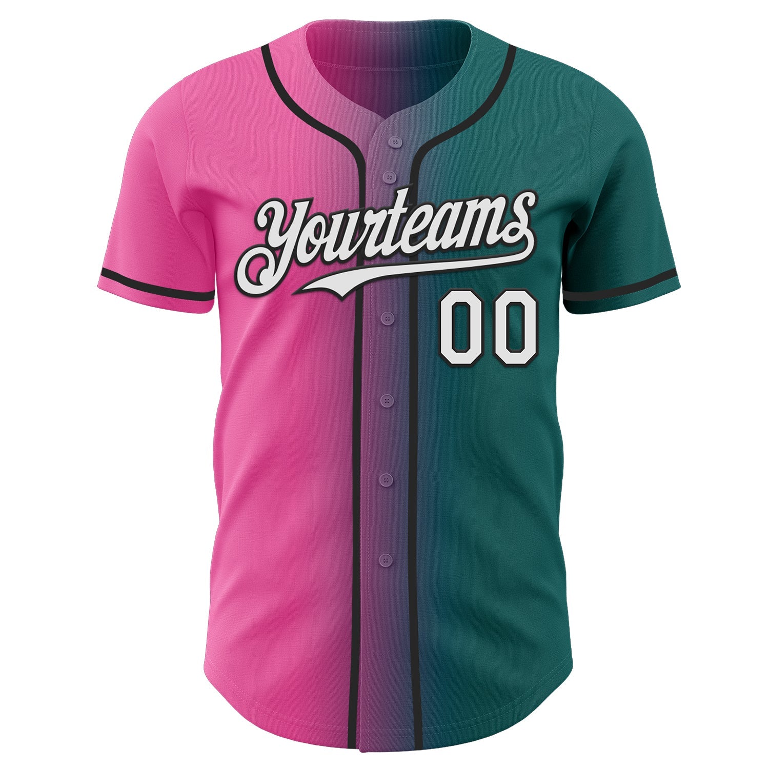 Custom Teal White Pink-Black Authentic Gradient Fashion Baseball Jersey baseball jersey product view 2