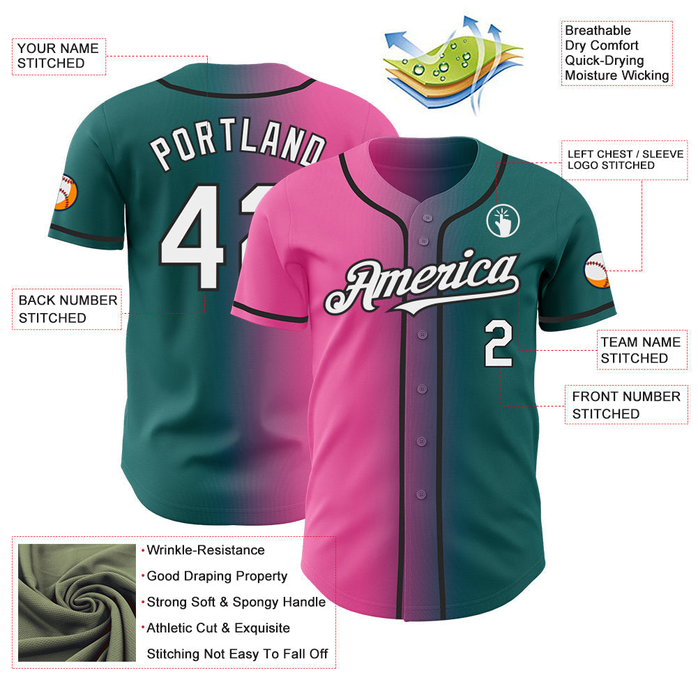 Custom Teal White Pink-Black Authentic Gradient Fashion Baseball Jersey baseball jersey product view 3