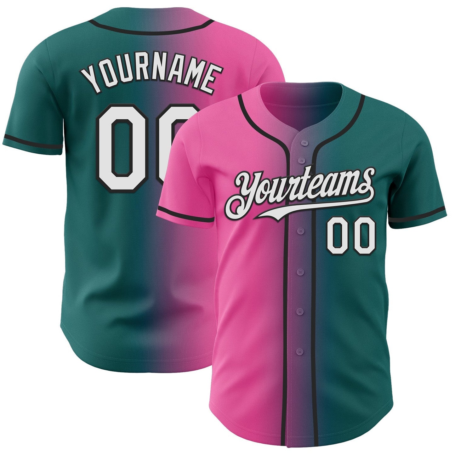 Custom Teal White Pink-Black Authentic Gradient Fashion Baseball Jersey baseball jersey product view 1