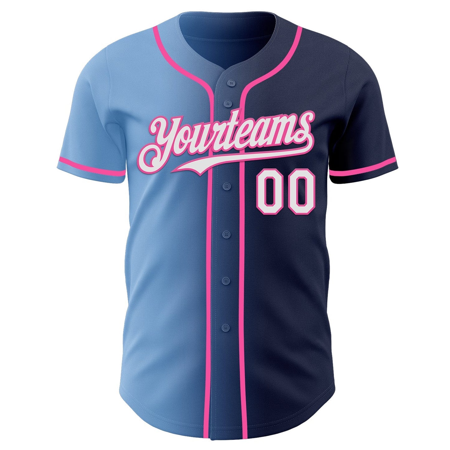 Custom Navy White Light Blue-Pink Authentic Gradient Fashion Baseball Jersey baseball jersey product view 2
