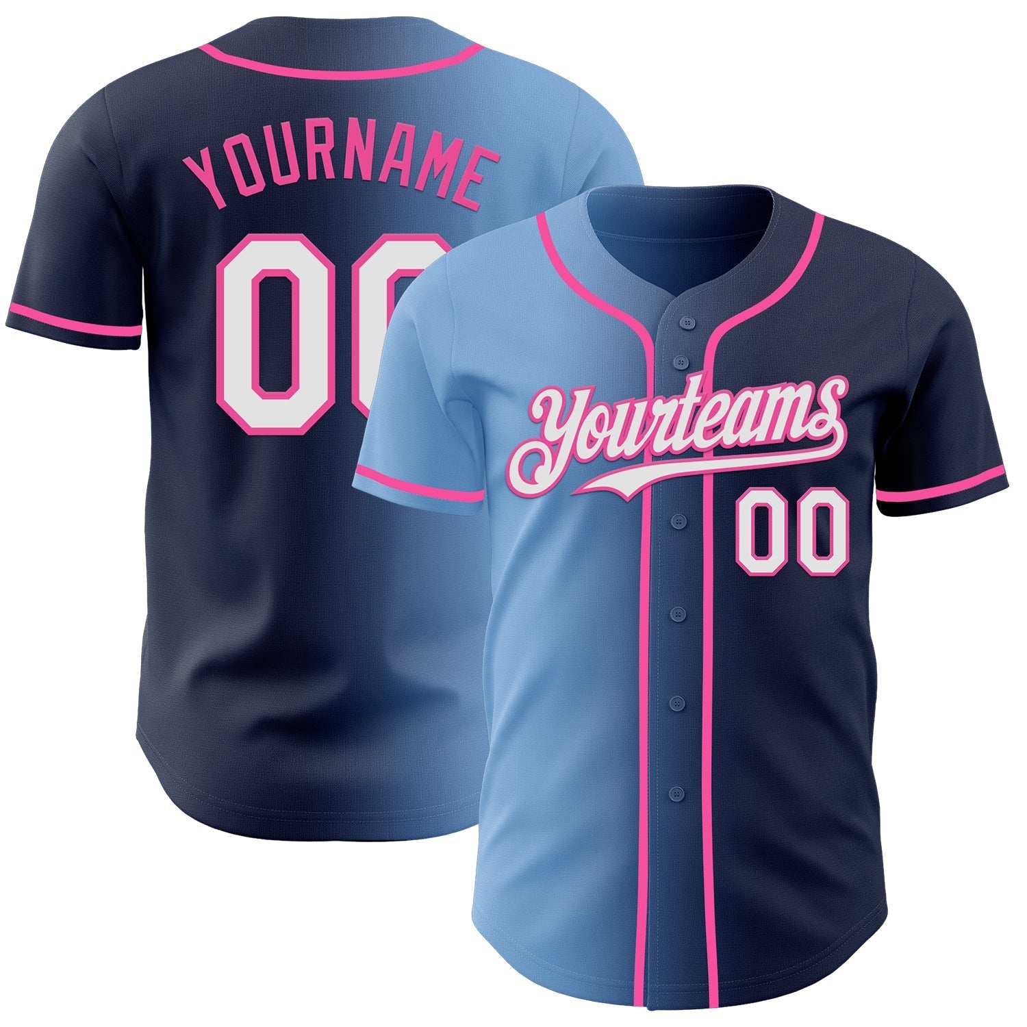 Custom Navy White Light Blue-Pink Authentic Gradient Fashion Baseball Jersey baseball jersey product view 1