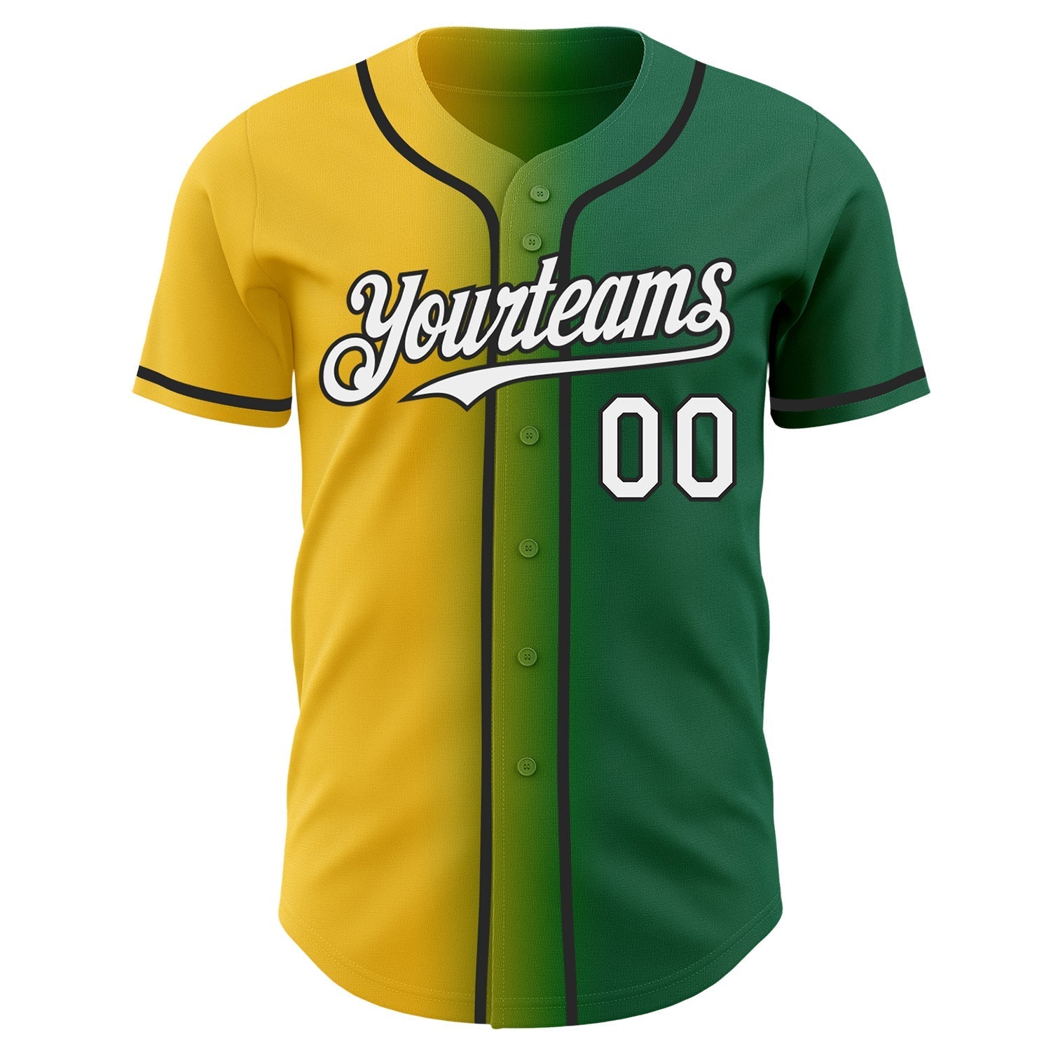 Custom Kelly Green White Yellow-Black Authentic Gradient Fashion Baseball Jersey baseball jersey product view 2