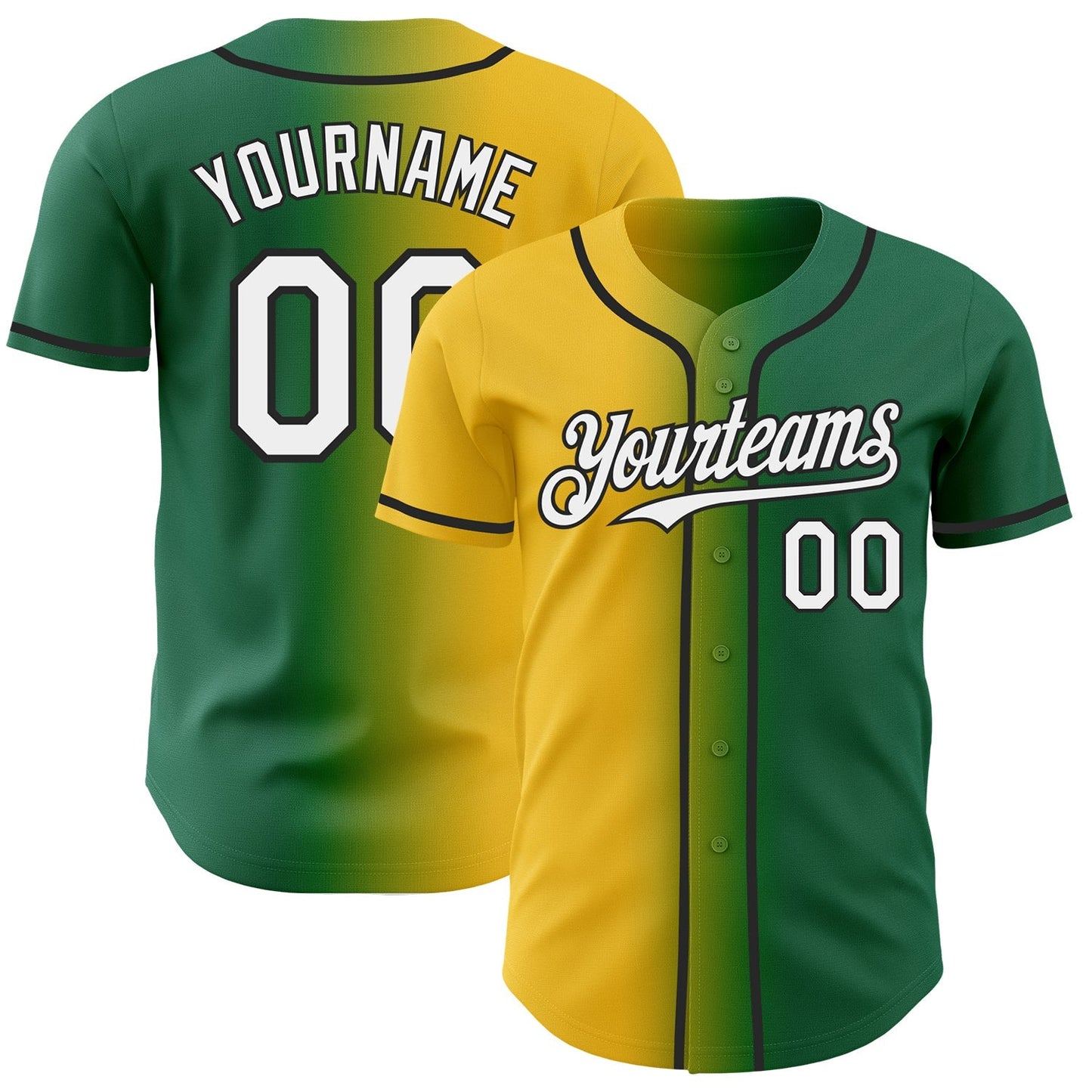 Custom Kelly Green White Yellow-Black Authentic Gradient Fashion Baseball Jersey baseball jersey product view 1