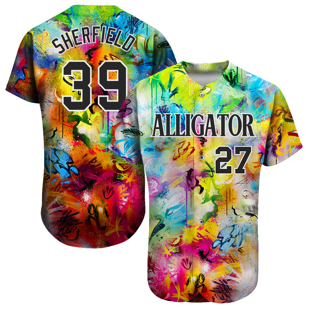 Custom Scratch Graffiti Pattern Black-White 3D Authentic Baseball Jersey baseball jersey product view 3