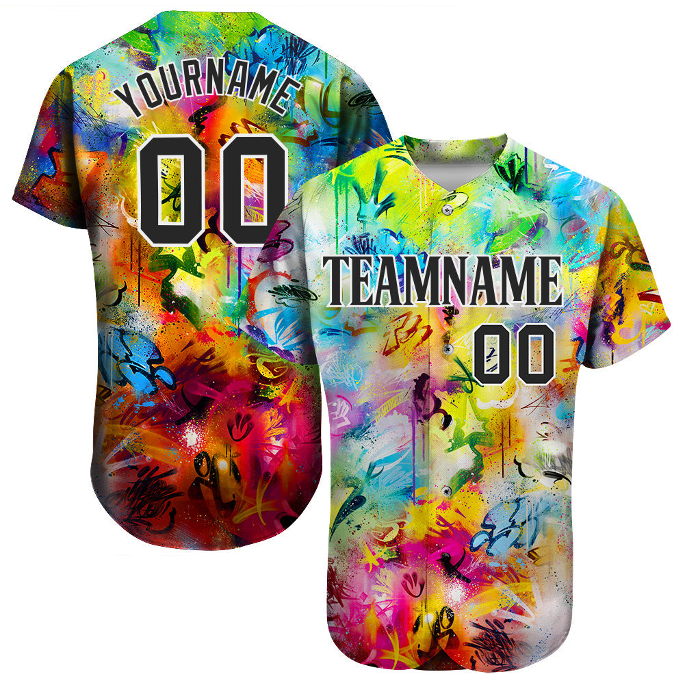 Custom Scratch Graffiti Pattern Black-White 3D Authentic Baseball Jersey baseball jersey product view 1