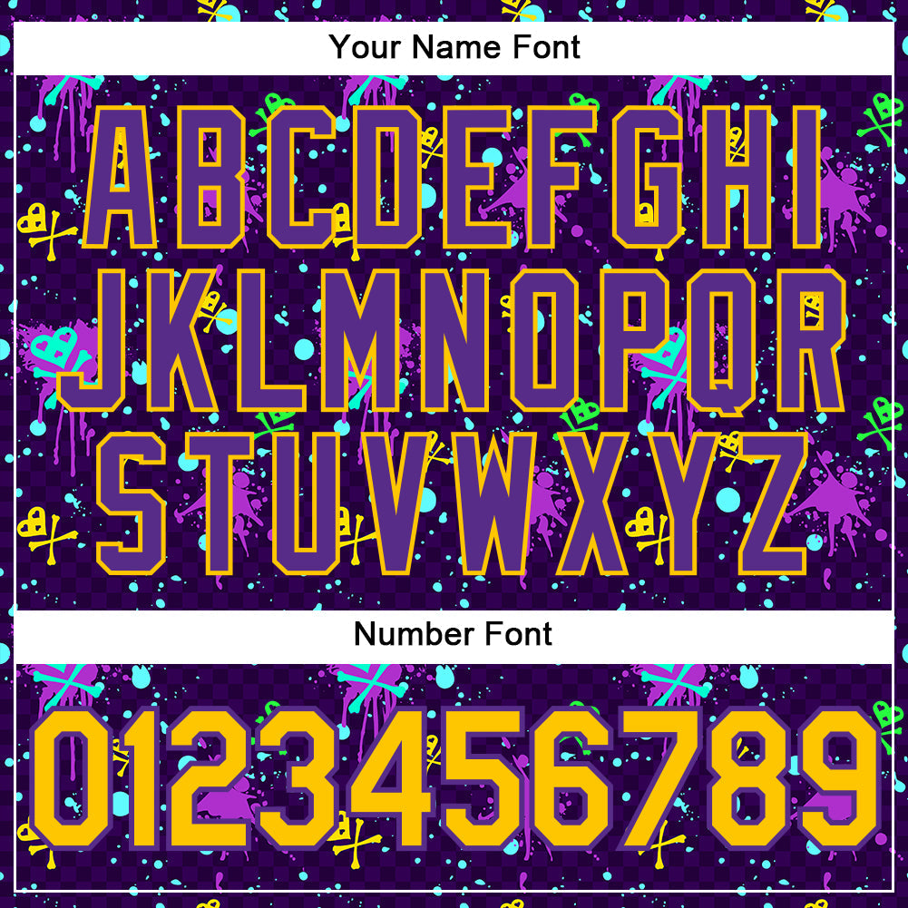 Custom Graffiti Pattern Gold-Purple 3D Clashing Colors Paint-Splatter Authentic Baseball Jersey baseball jersey product view 5