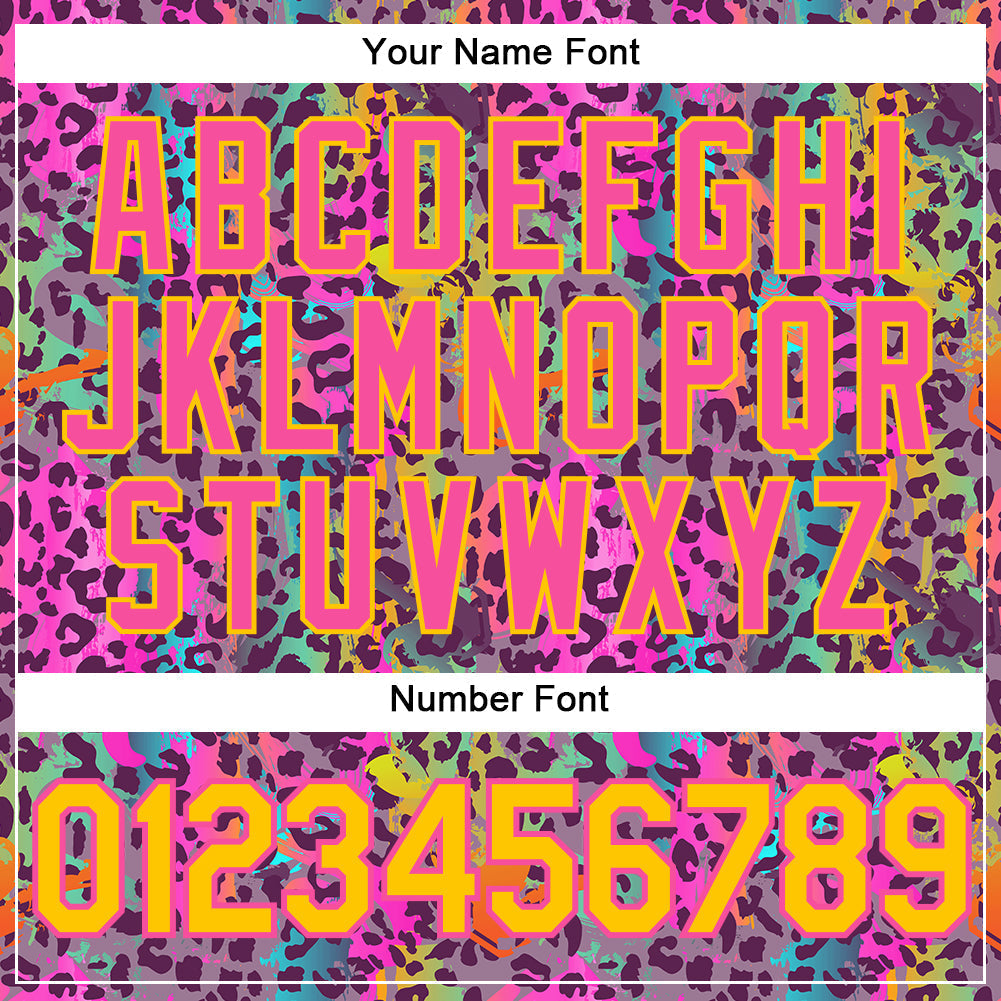 Custom Graffiti Pattern Gold-Pink 3D Colorful Leopard Authentic Baseball Jersey baseball jersey product view 5