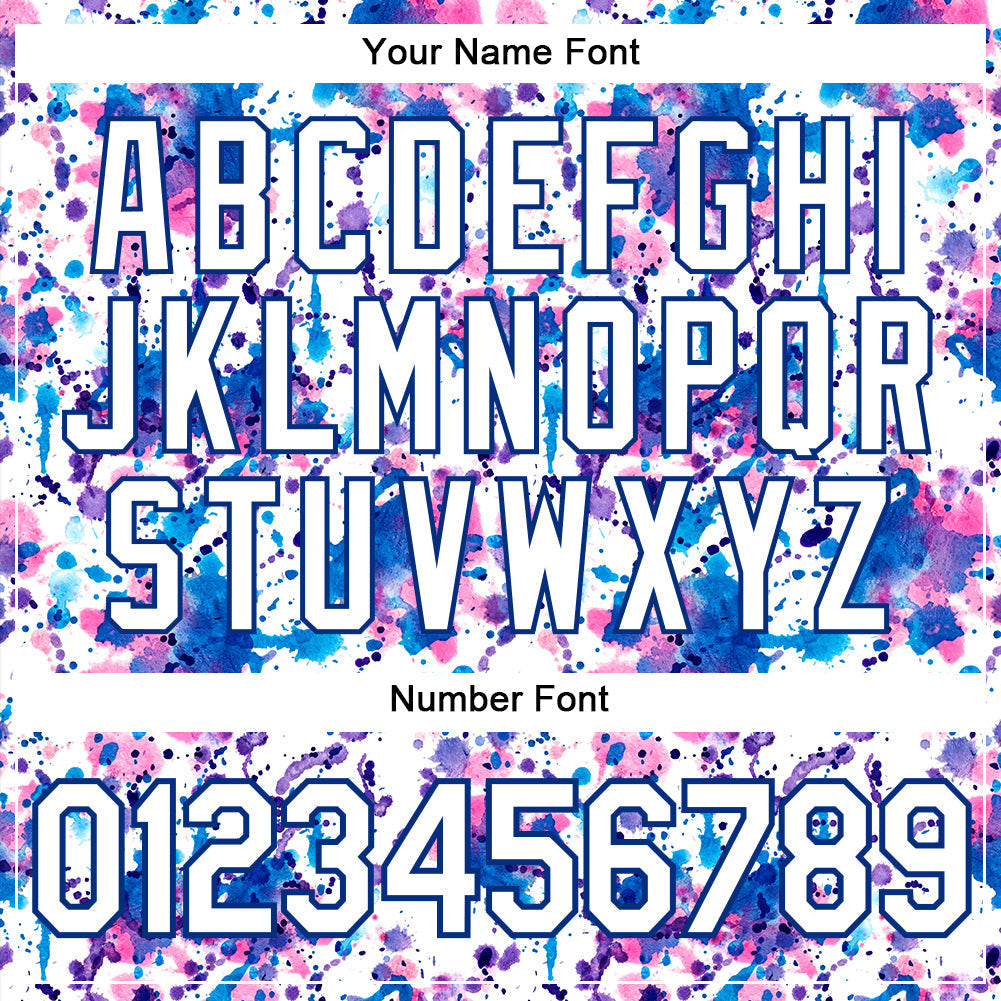Custom Graffiti Pattern White-Royal 3D Abstract Watercolor Authentic Baseball Jersey baseball jersey product view 5