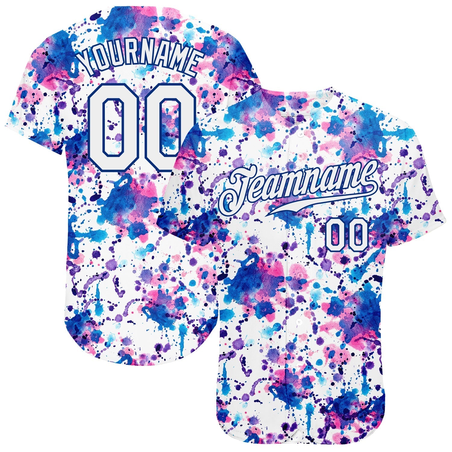 Custom Graffiti Pattern White-Royal 3D Abstract Watercolor Authentic Baseball Jersey baseball jersey product view 1