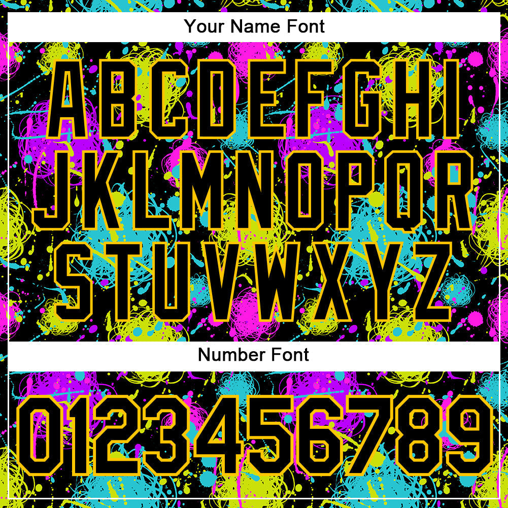 Custom Graffiti Pattern Black-Gold 3D Neon Splatter Authentic Baseball Jersey baseball jersey product view 5