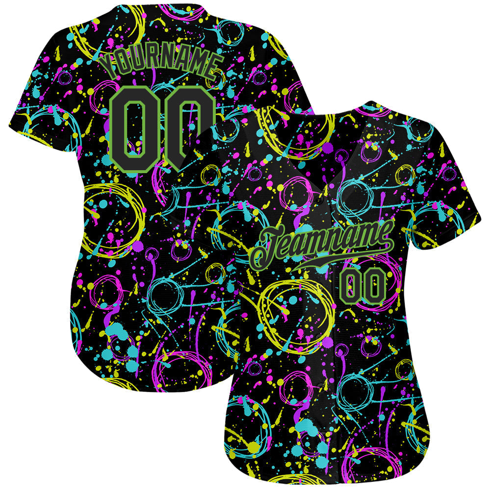 Custom Graffiti Pattern Black-Neon Green 3D Neon Splatter Authentic Baseball Jersey baseball jersey product view 2