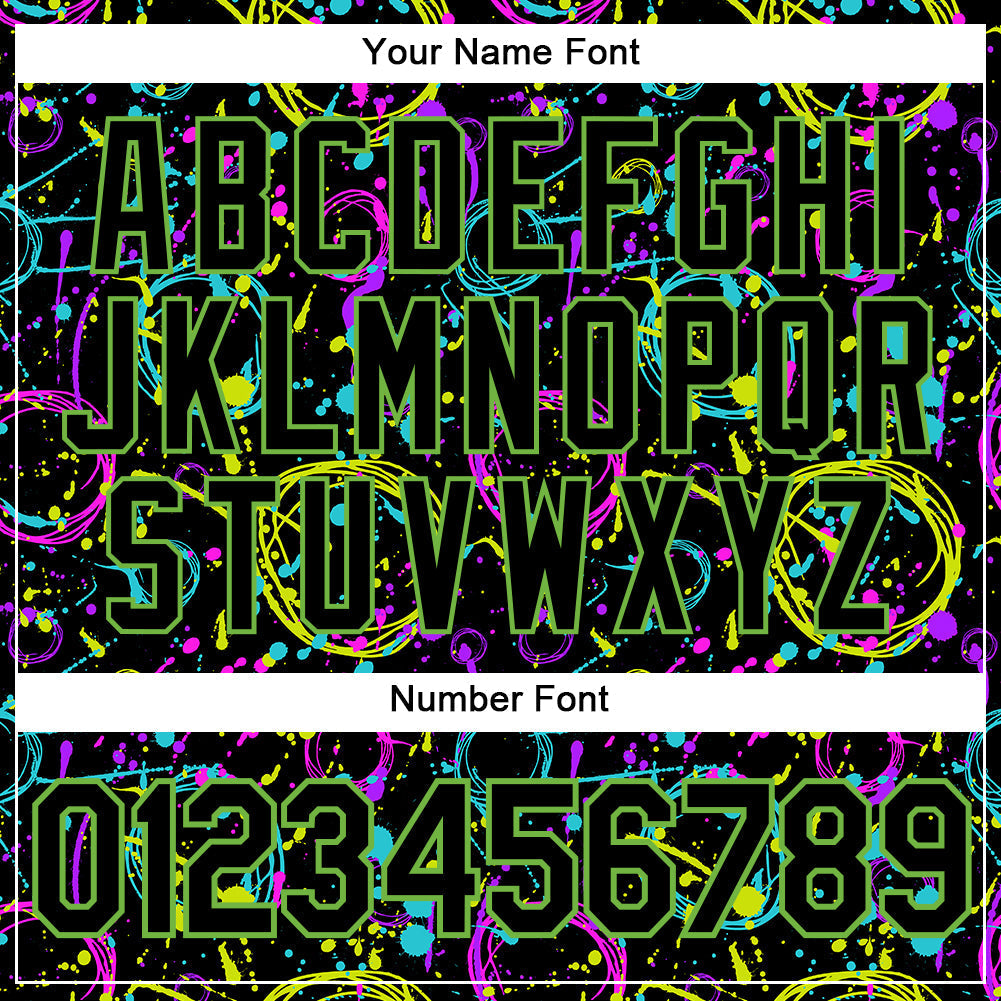 Custom Graffiti Pattern Black-Neon Green 3D Neon Splatter Authentic Baseball Jersey baseball jersey product view 5