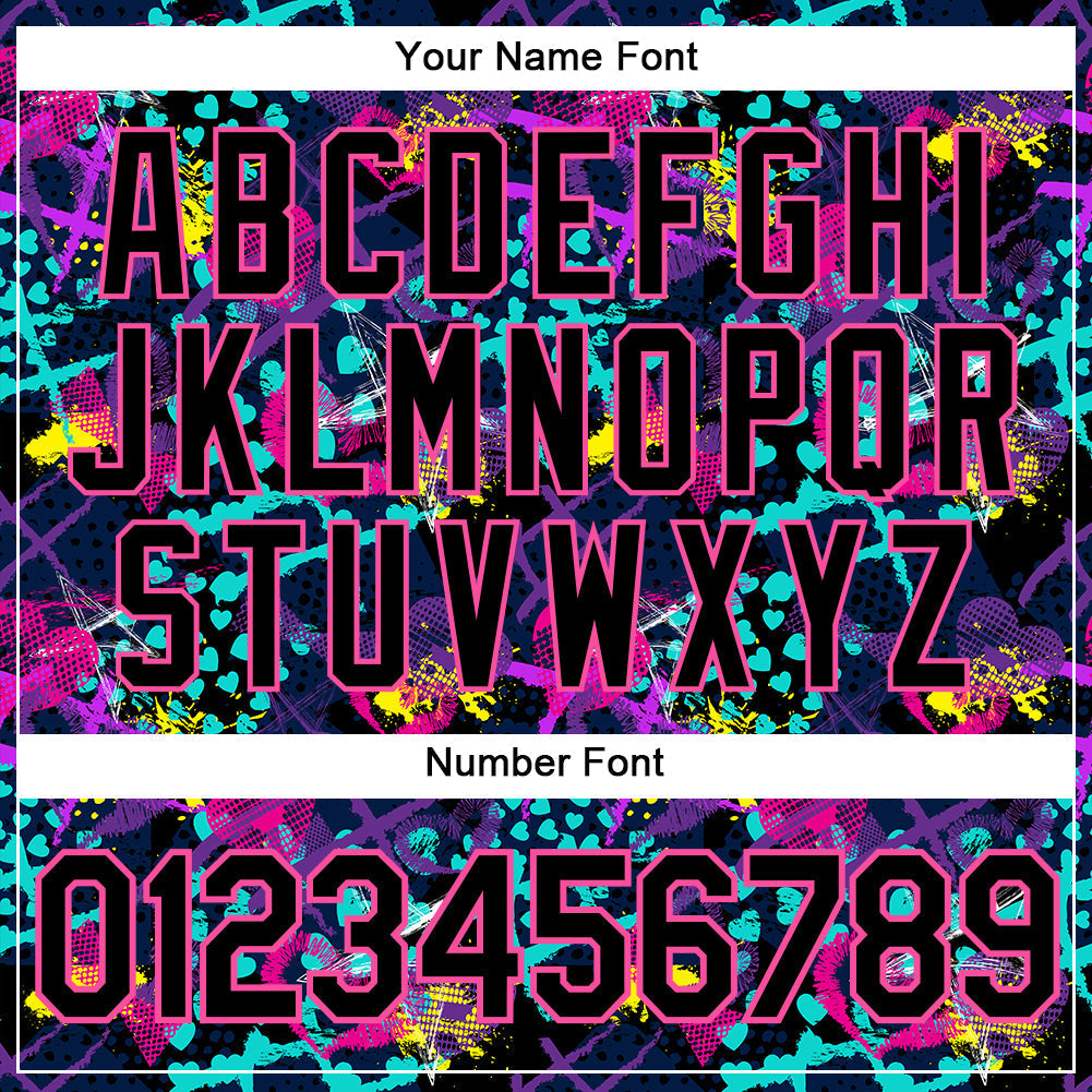 Custom Graffiti Pattern Black-Pink 3D Creative Hearts Stars Geometric Figures Authentic Baseball Jersey baseball jersey product view 5