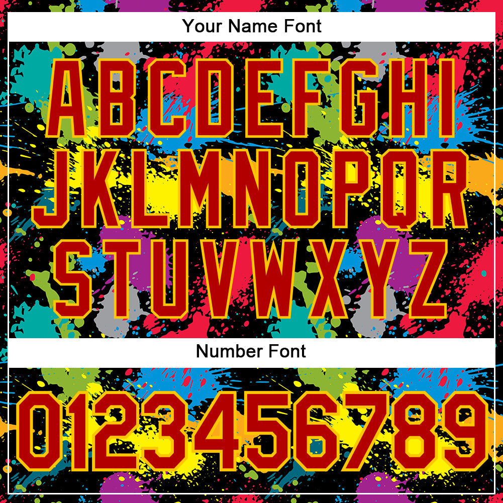 Custom Graffiti Pattern Red-Gold 3D Colorful Splattered Messy Art Ink Paintbrush Drawing Authentic Baseball Jersey baseball jersey product view 5