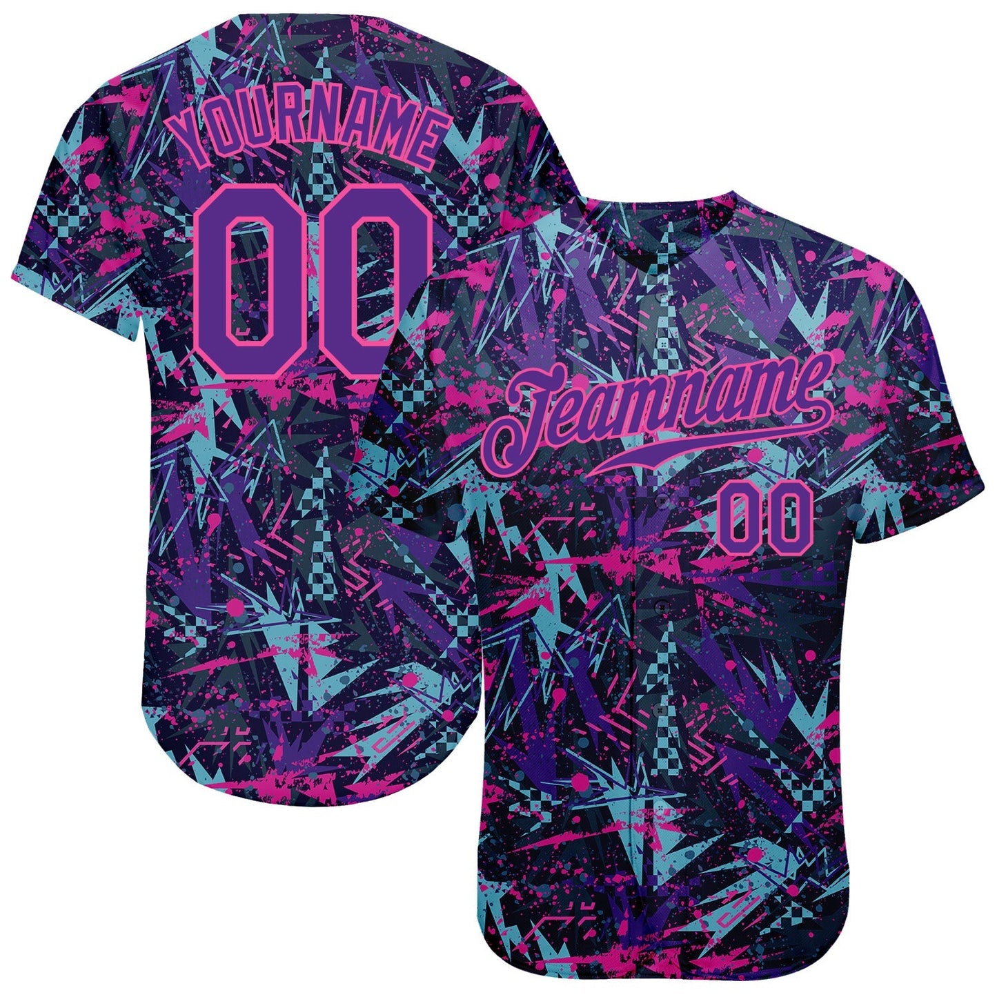 Custom Graffiti Pattern Purple-Pink 3D Creative Geometric Figures And Dots Authentic Baseball Jersey baseball jersey product view 1