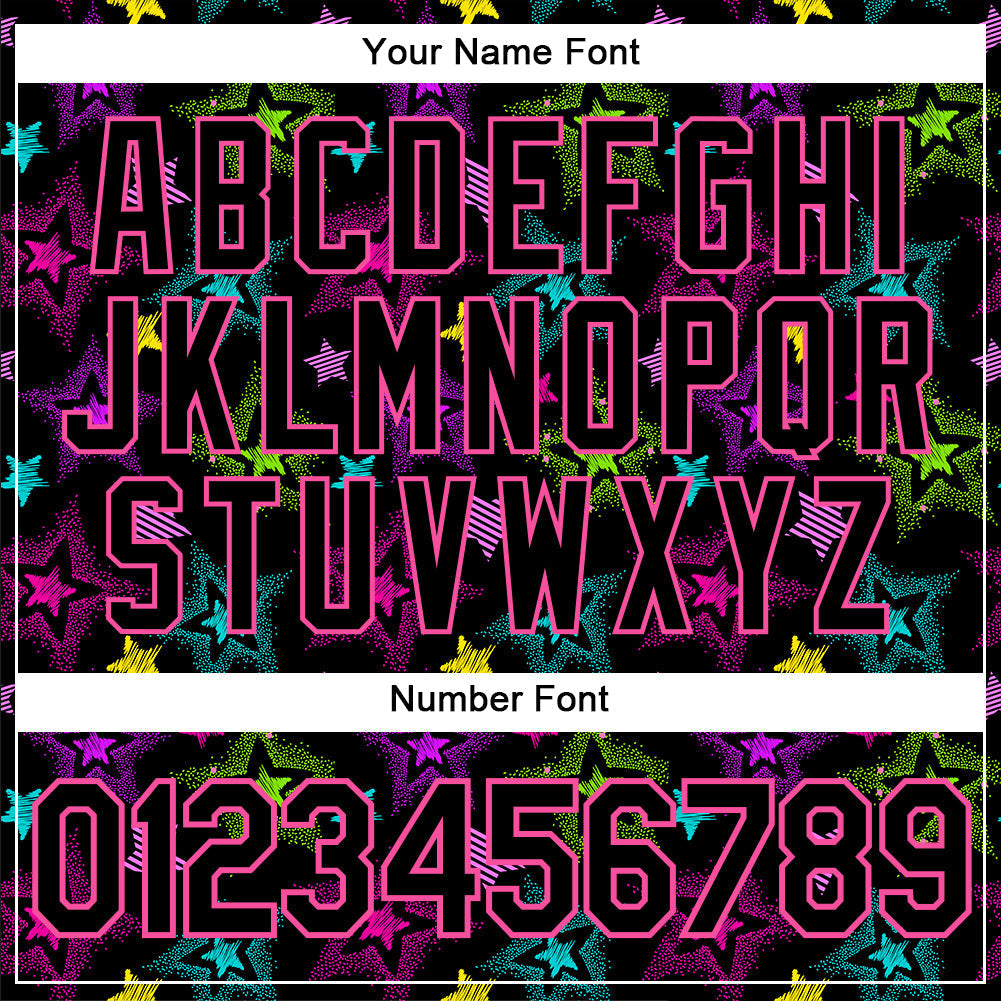 Custom Graffiti Pattern Black-Pink 3D Creative Colorful Stars Authentic Baseball Jersey baseball jersey product view 5