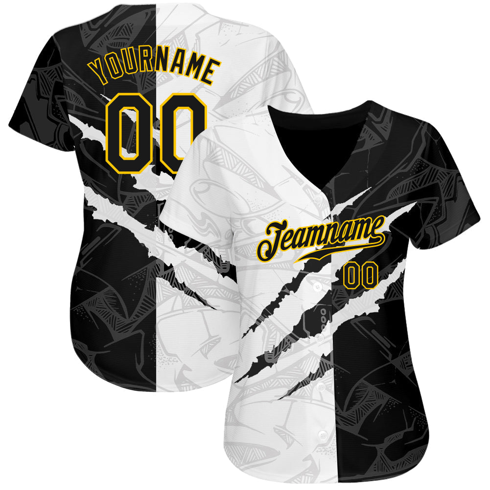 Custom Graffiti Pattern Black-Gold 3D Scratch Authentic Baseball Jersey baseball jersey product view 2