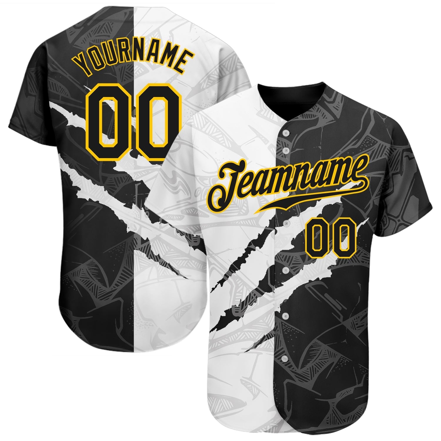 Custom Graffiti Pattern Black-Gold 3D Scratch Authentic Baseball Jersey baseball jersey product view 1