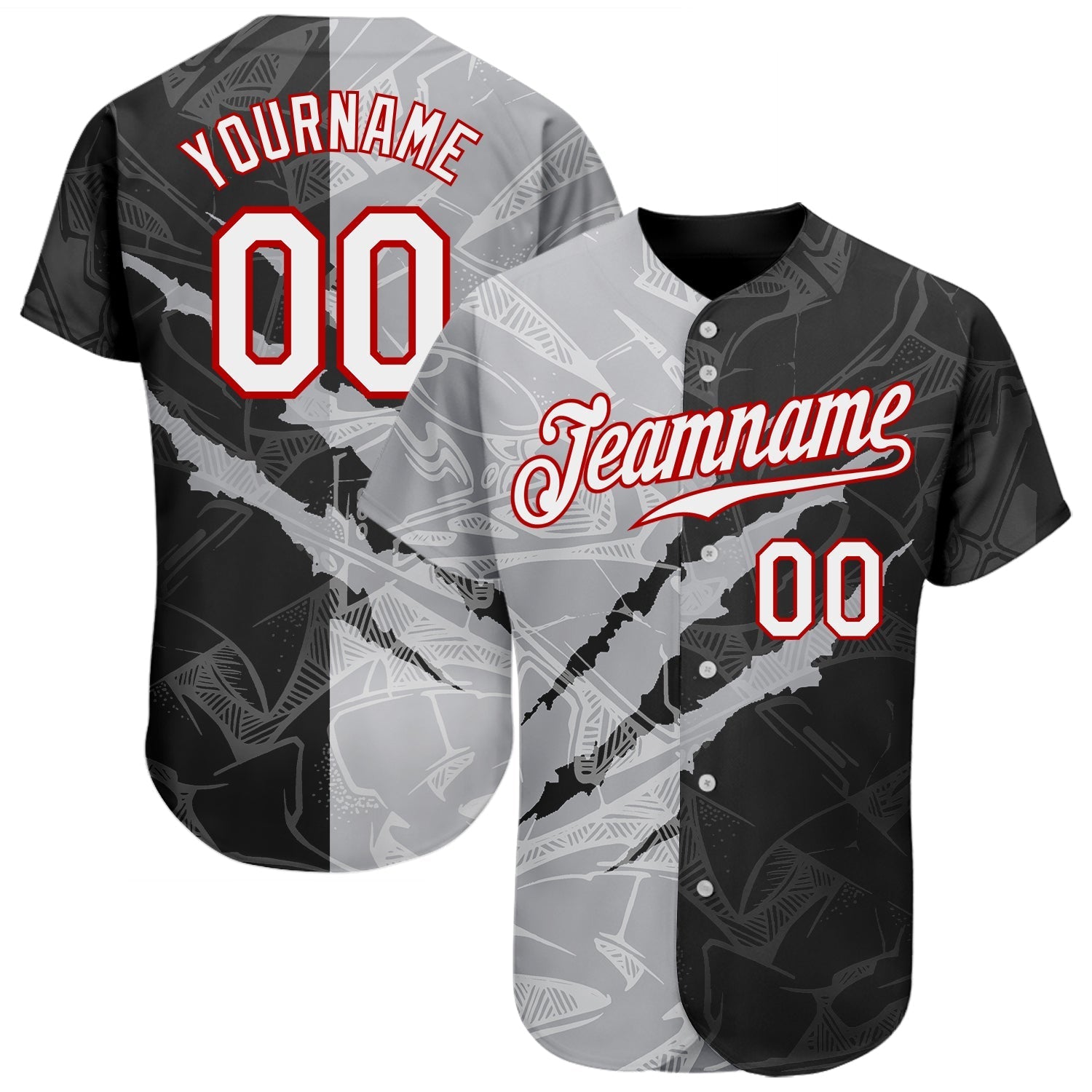 Custom Graffiti Pattern White Gray-Red 3D Scratch Authentic Baseball Jersey baseball jersey product view 1