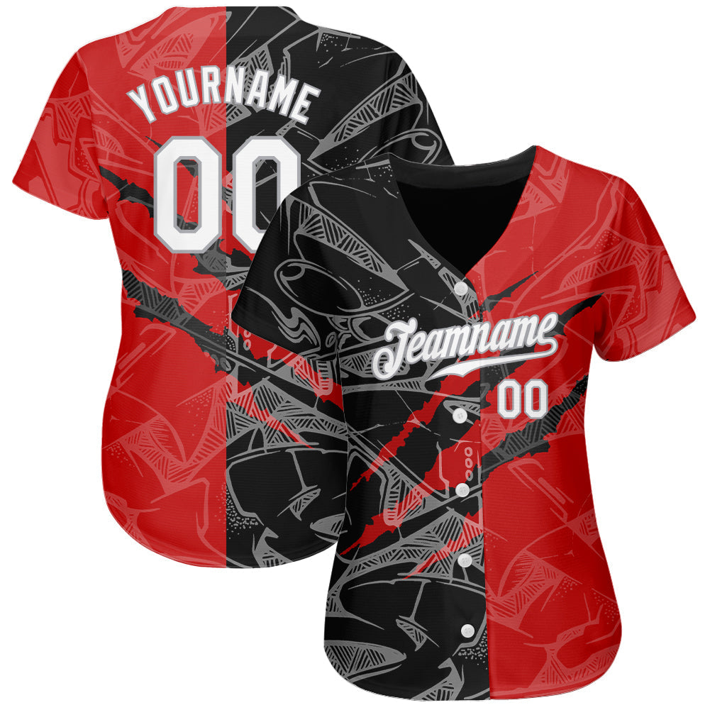Custom Graffiti Pattern White Black-Gray 3D Scratch Authentic Baseball Jersey baseball jersey product view 2