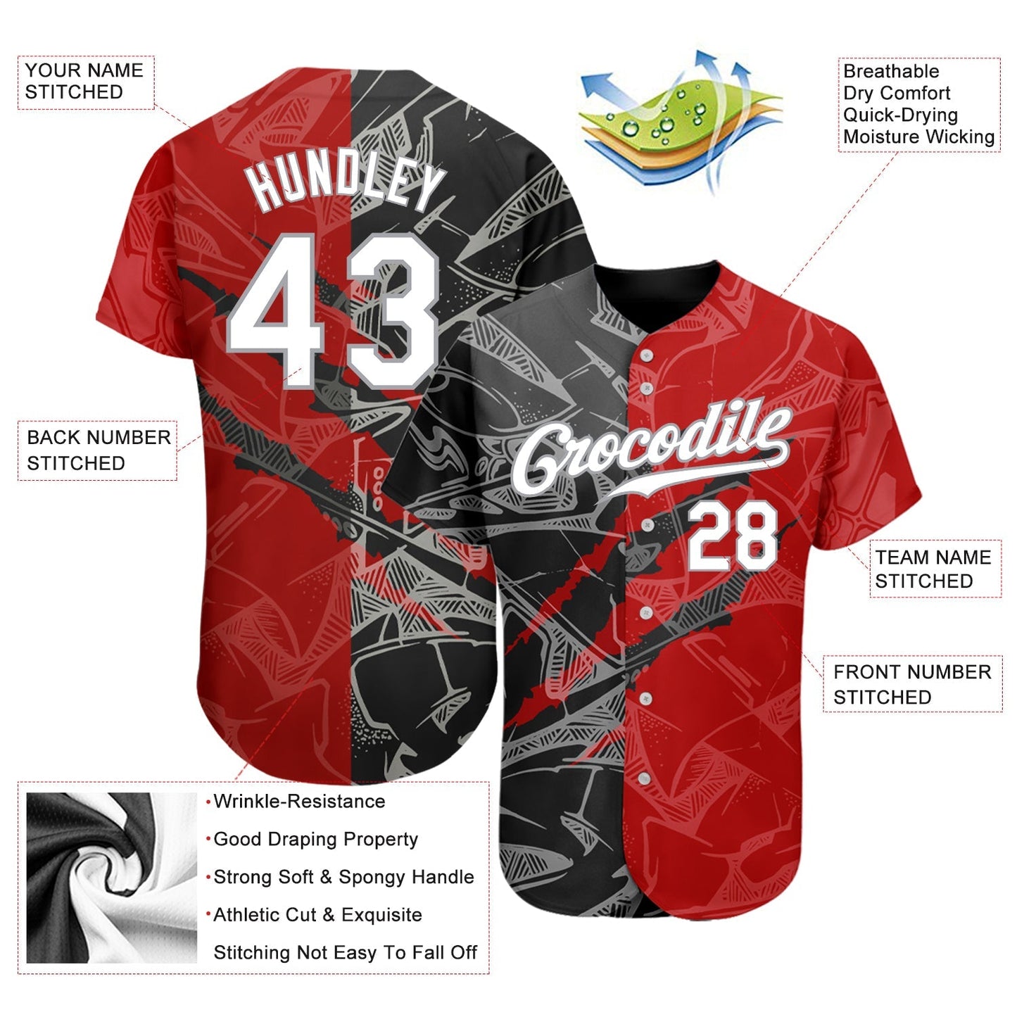 Custom Graffiti Pattern White Black-Gray 3D Scratch Authentic Baseball Jersey baseball jersey product view 3